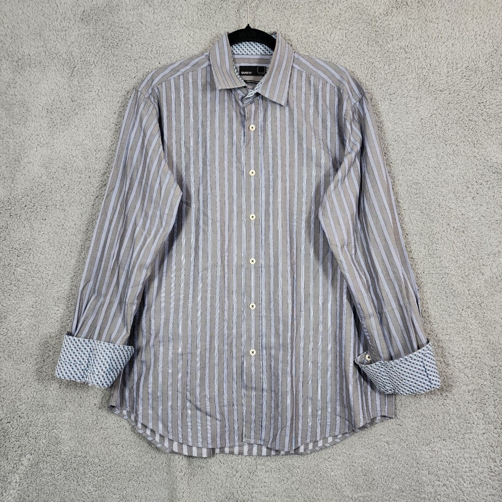 Quieti Gray Stripped Men's Shirt Sz L Flipp Cuff Casual Button Up Workwear
